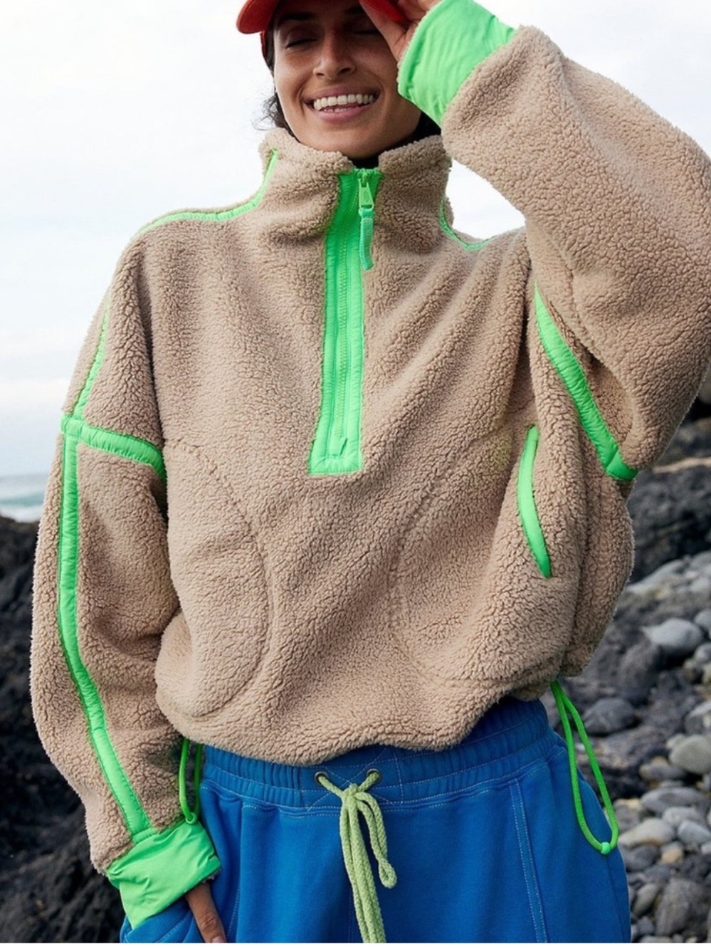 Free People FP Movement Mountain High 1/2 Zip Fleece in Clay Combo